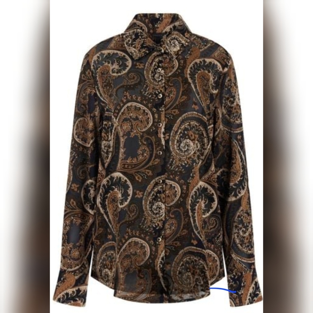 Guess Black and Brown Paisley Button-Up Shirt